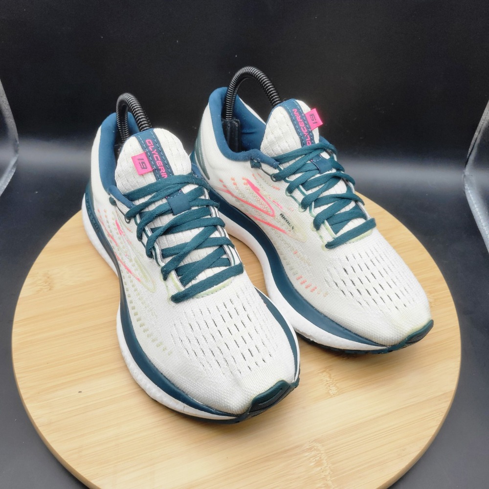 Brooks Glycerin 19 Womens Running Shoes White Teal Pink 1203431B110 Size 7.5
